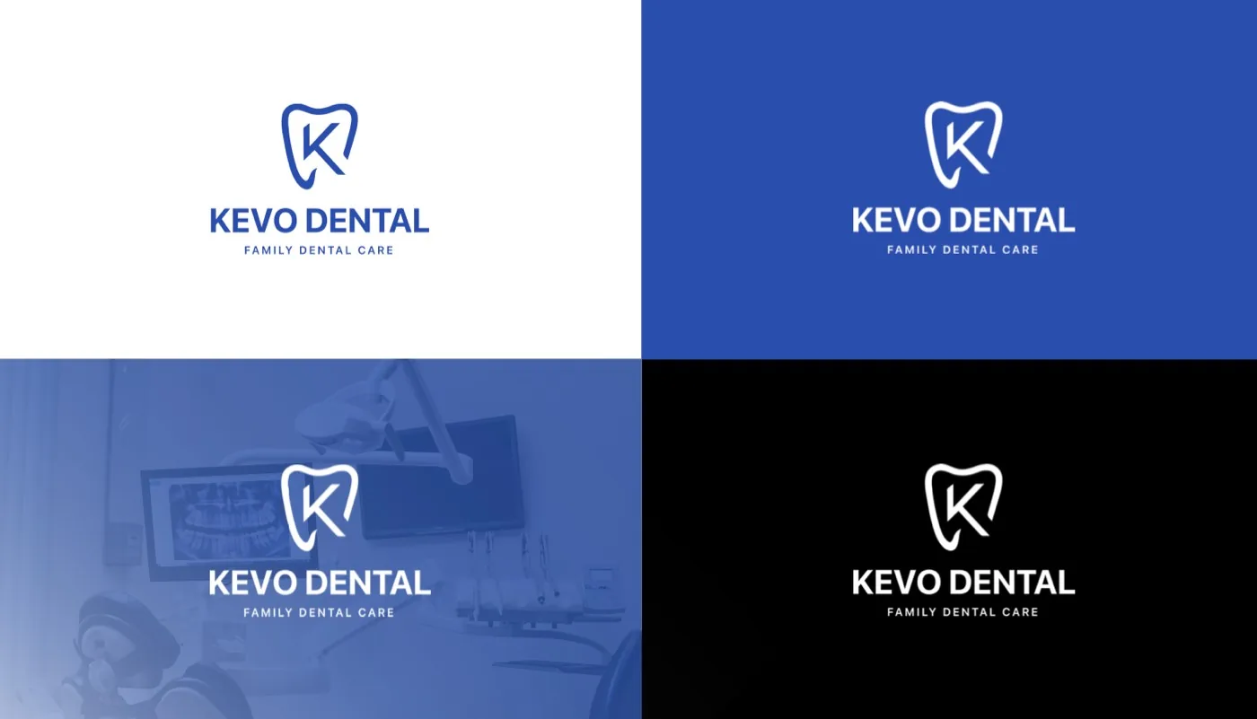 Sistema de logotipo y aplicaciones de Kevo Dental